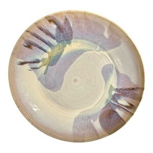 Handmade Abstract Garnier 14” Pottery Bowl Purple/Cream drip glaze Southwestern.